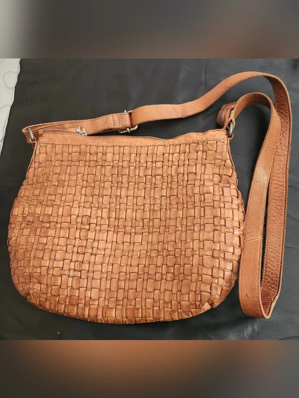 Woven Leather Crossbody Bag in Tan